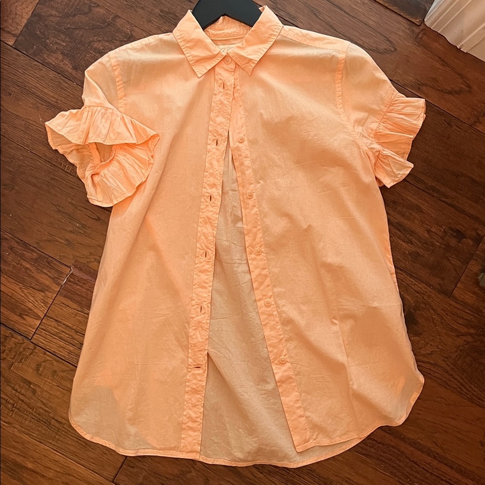 JCrew Ruffle Short Sleeve chambray shirt